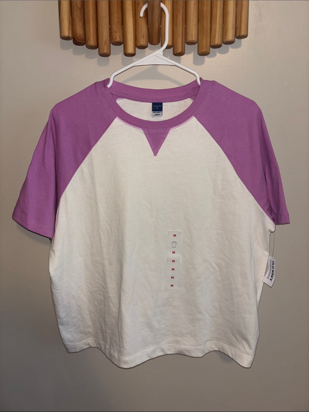 Old Navy White Tee with Pink/Purple Raglan Sleeves (never worn)